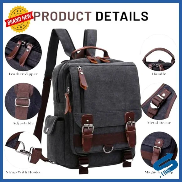 Canvas Cross Body Messenger Bag Retro Travel Backpack Adjustable Strap